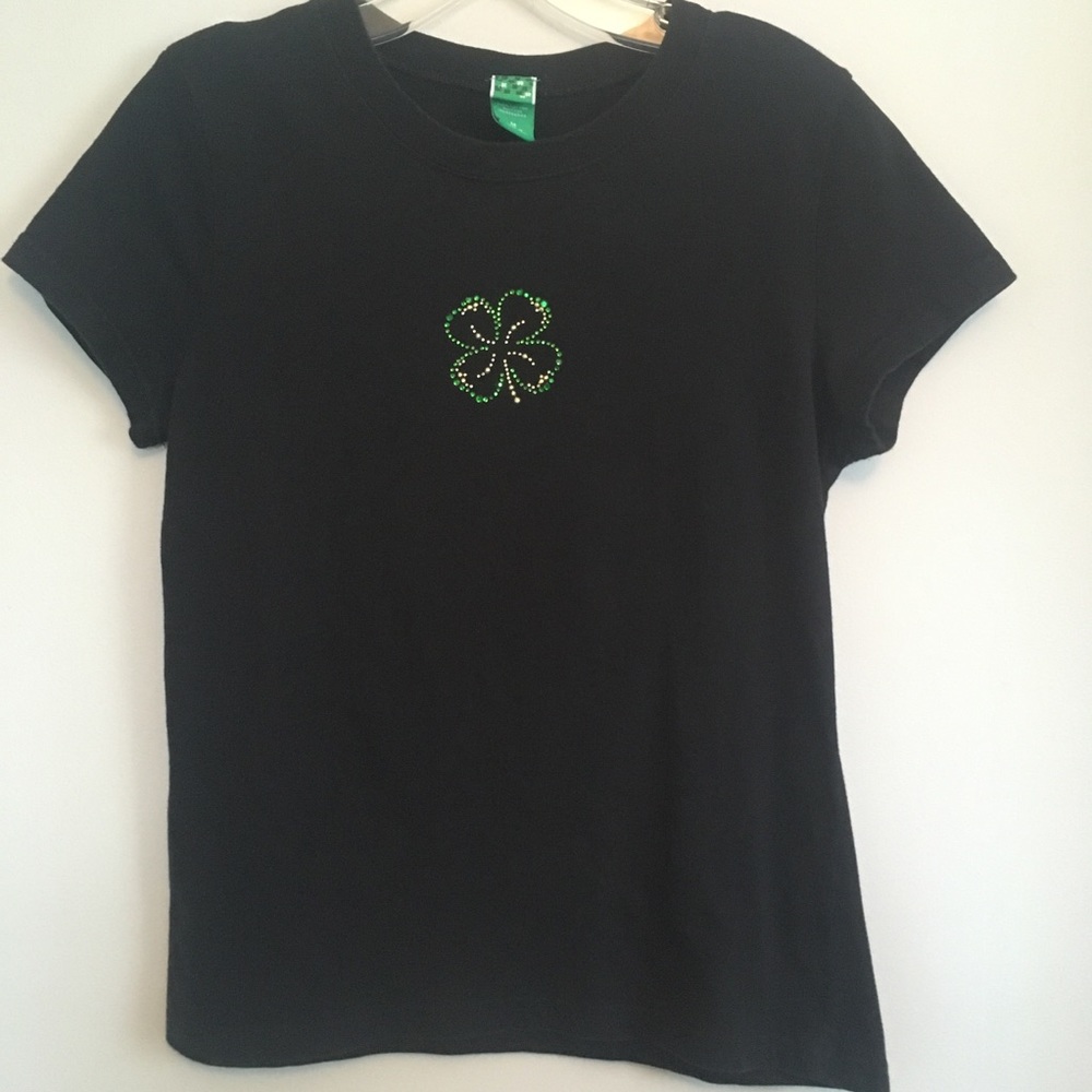 Black Sequined 4 Leaf Clover Tee